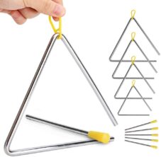 Early Education Toy 3 Pieces Kids Musical Triangles School Percussion Musical Instrument 4/5/6 inch Kid Musical Triangles for Child Triangle Instrument Beater Metal Percussion Instrument 