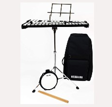 a Pair of Bell Mallets Carrying Bag Giantex 32 Note Percussion Glockenspiel Bell Kit 8'' Practice Pad Wooden Drumsticks Xylophone with Adjustable Stand Music Stand 
