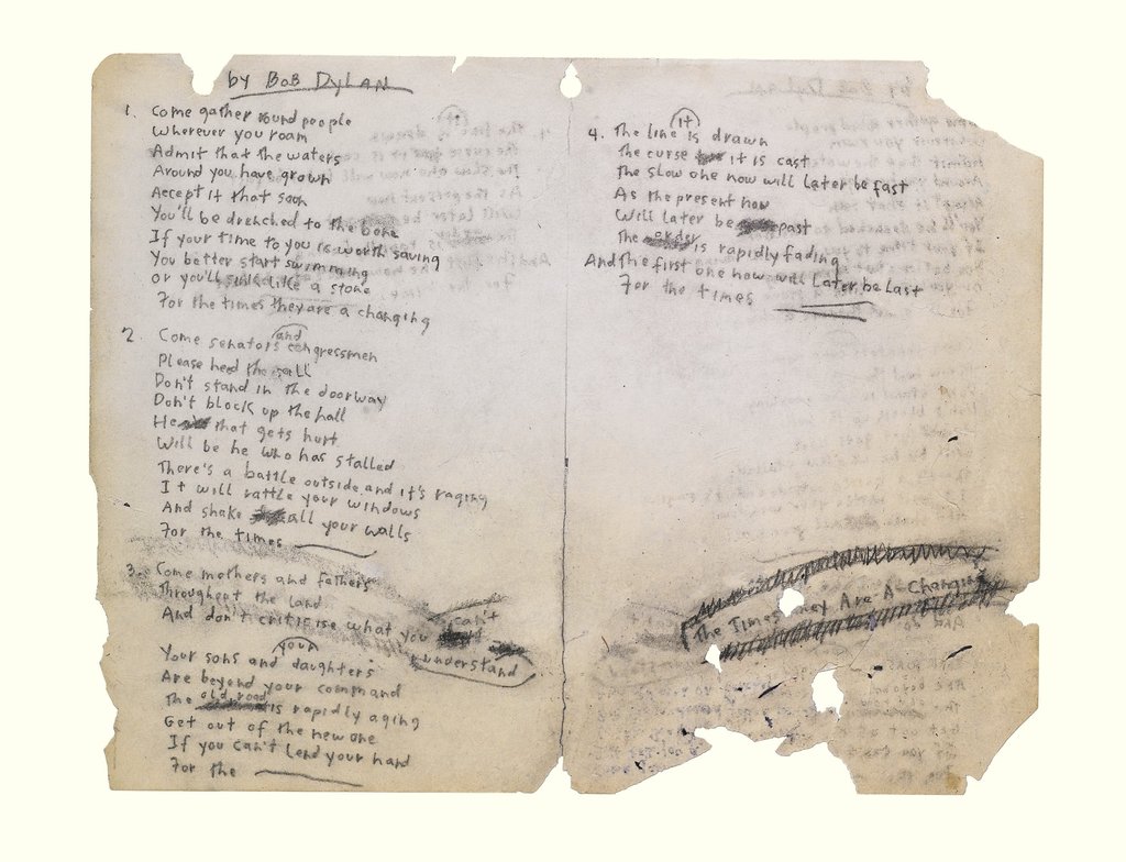 No More Auction Block: Bob Dylan’s “Times They Are A-Changin'” Lyrics Hit Sotheby’s