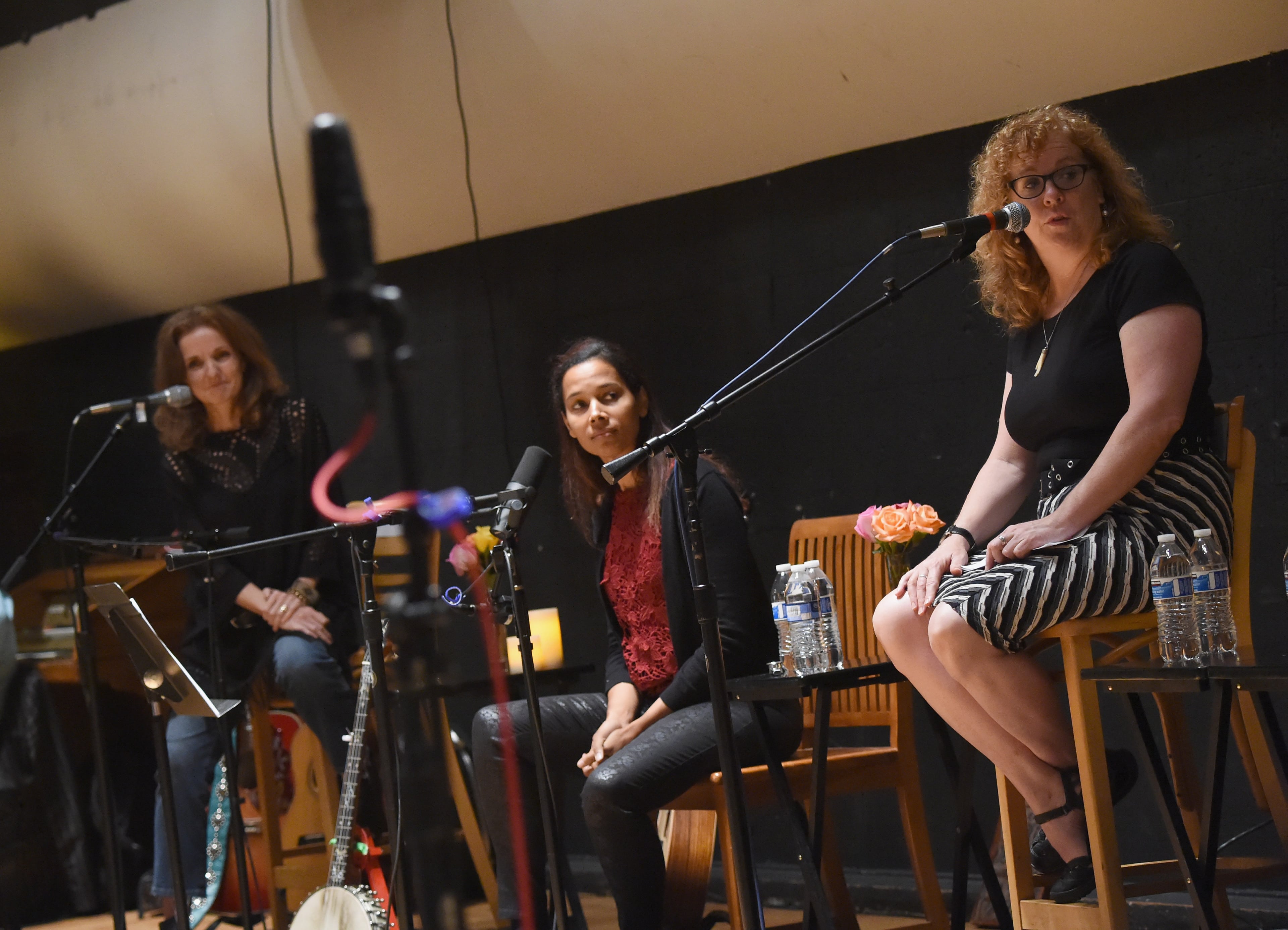 NASHVILLE, TN - SEPTEMBER 16: Singers/Songwriters Patty Griffin, Rhiannon Giddens and Host Ann Powers attend the 16th Annual Americana Music Festival & Conference - Day 2 - NPR hosts "SONGS WE LOVE: at RCA Grand Victor Studio A on September 16, 2015 in Nashville, Tennessee. (Photo by Rick Diamond/Getty Images for Americana Music)