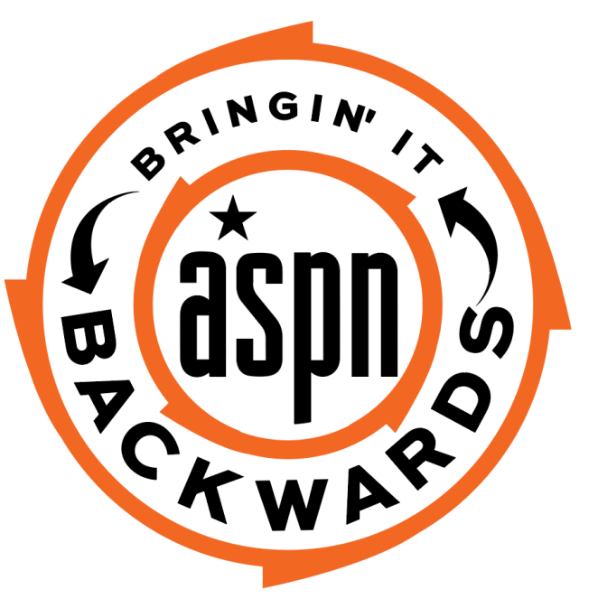 Bringin it backwards aspn podcast logo
