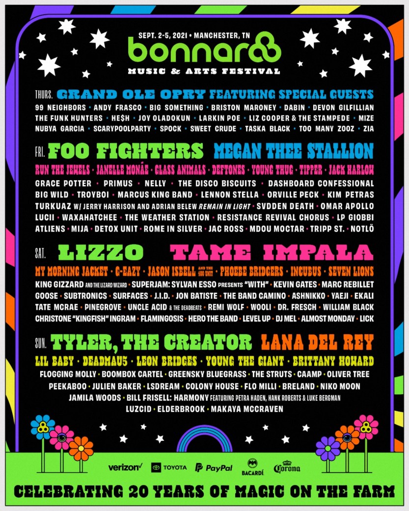 Bonnaroo Reveals 2021 20th Anniversary Lineup Featuring Foo Fighters