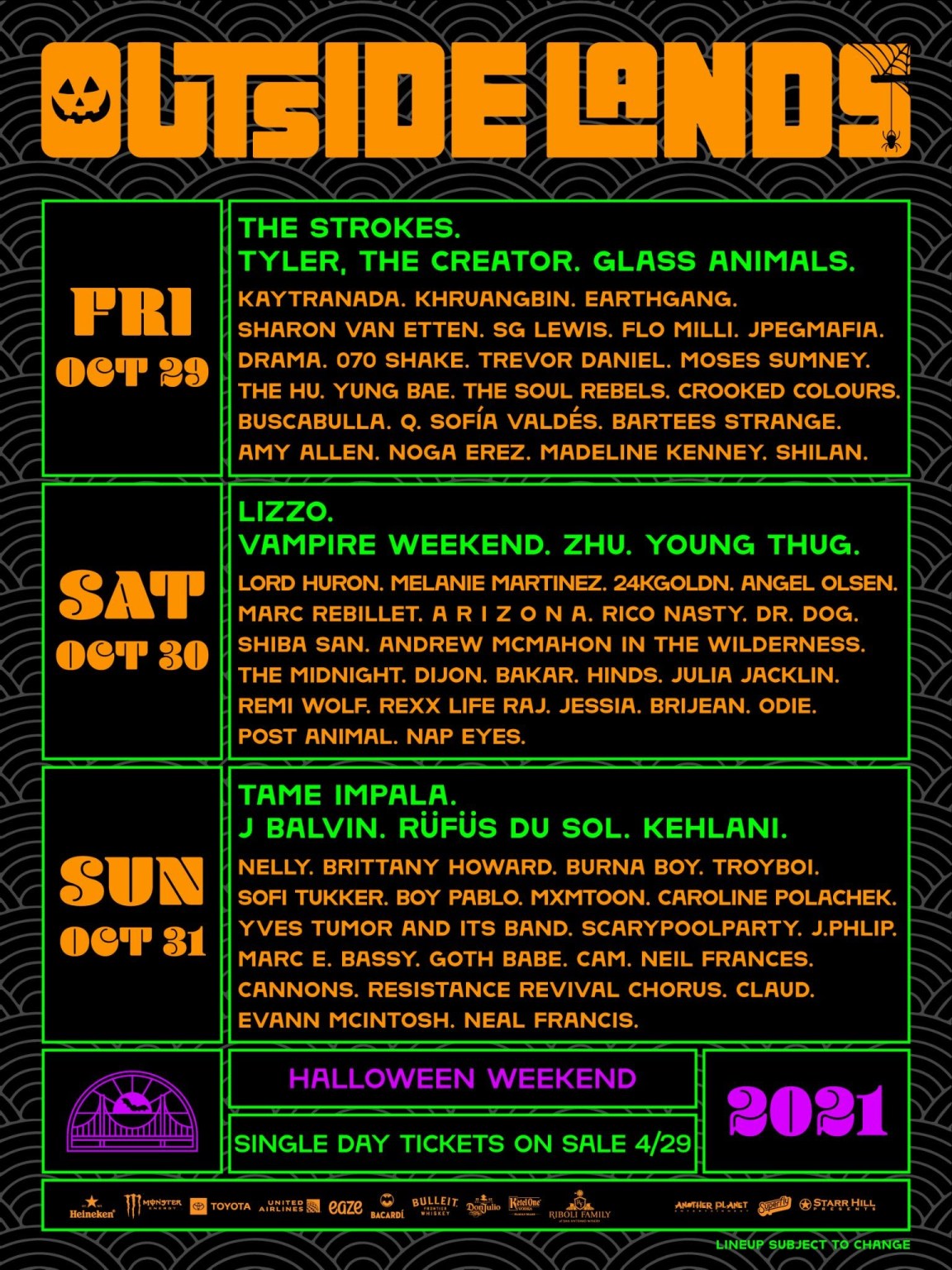 Outside Lands Reveals Daily Lineup for Nearly Sold Out Fall 2021 Fest