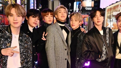 K-Pop boy band BTS poses all together at Dick Clark's New Year's Eve Party.