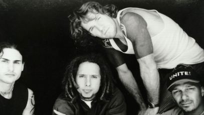 The band Rage Against The Machine is pictured together around the time "Bulls On Parade" was released.