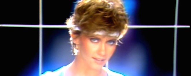 Olivia Newton-John in workout attire for her music video "Physical."