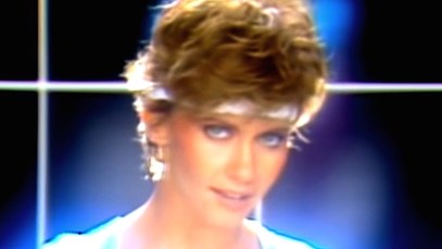 Olivia Newton-John in workout attire for her music video "Physical."