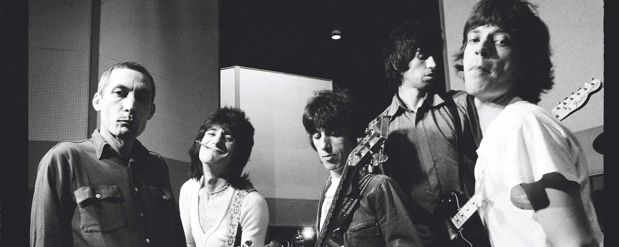The Rolling Stones are pictured together in the beginning of their career.