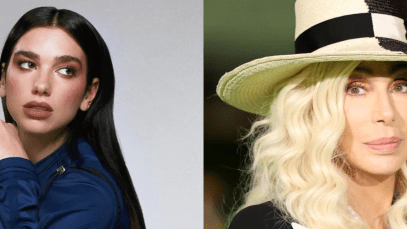 Pop icons Dua Lipa and Cher are side by side in separate photos.