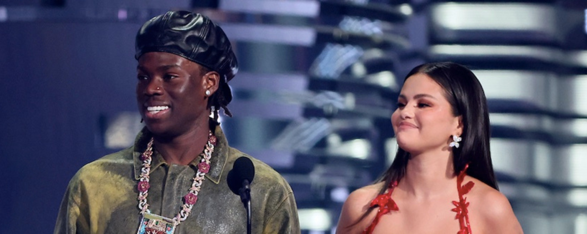 Selena Gomez and Rema Accept Award for Top Afrobeats Song for “Calm Down” at Billboard Music Awards