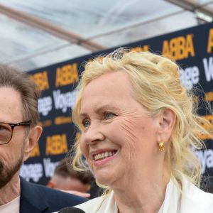 Björn Ulvaeus, Agnetha Fältskog, and Anni-Frid Lyngstad attend the first performance of ABBA's "Voyage" at ABBA Arena on May 26, 2022 in London, England.