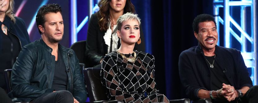"American Idol" judges Luke Bryan, Katy Perry and Lionel Richie speak during a panel in January 2018 in Pasadena, California.
