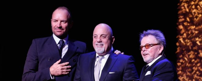 Sting and Billy Joel onstage with Paul Williams during the ASCAP Centennial Awards in November 2014.