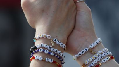 Fans wearing friendship bracelets at Taylor Swift's "Eras" tour in Australia.