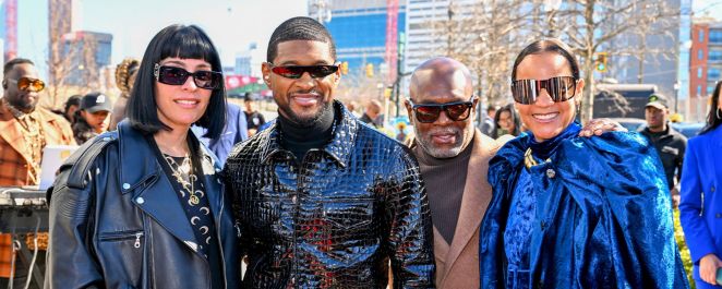 Usher and wife Jennifer Goicoechea at the Black Music and Enterainment Walk of Fame ceremony honoring Usher in February 2024.