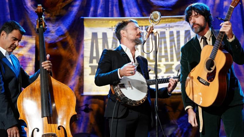 Bob Crawford, Scott Avett and Seth Avett of The Avett Brothers performs onstage for the 22nd Annual Americana Honors & Awards at Ryman Auditorium on September 20, 2023 in Nashville, Tennessee.