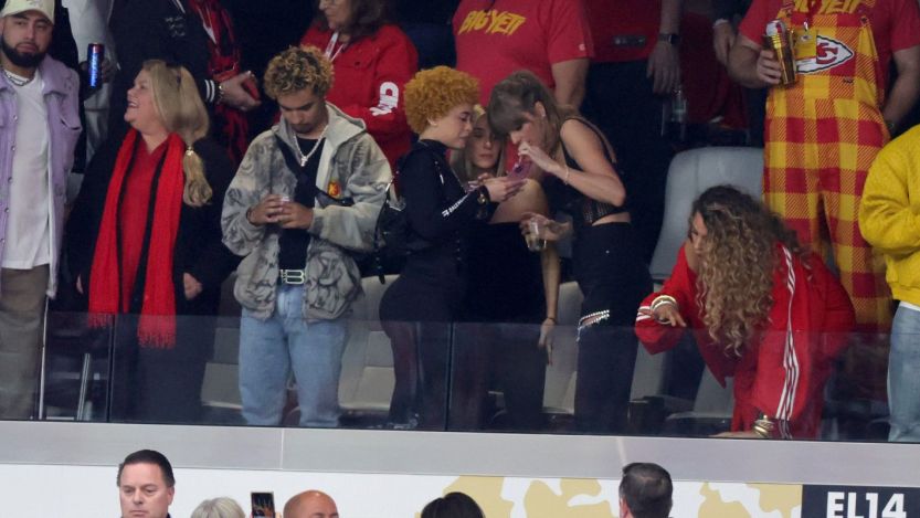 Taylor Swift and friends before Super Bowl LVIII.