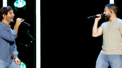 "The Voice" coaching duo Dan + Shay perform together in June 2023.