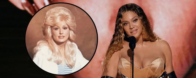 Composite image of Beyonce and Dolly Parton from the "Jolene" cover