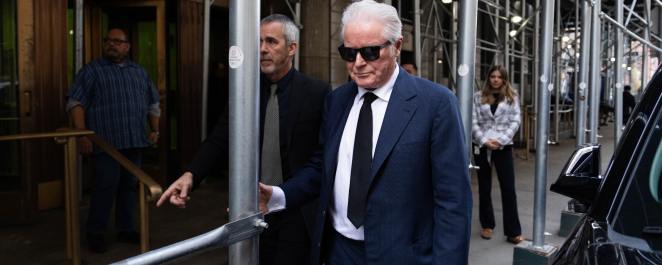 Don Henley of The Eagles leaves Manhattan Criminal Court on February 26, 2024 in New York City. A judge will continue hearing testimony in a criminal case involving the ownership of the handwritten lyrics for songs on The Eagles' "Hotel California" album.