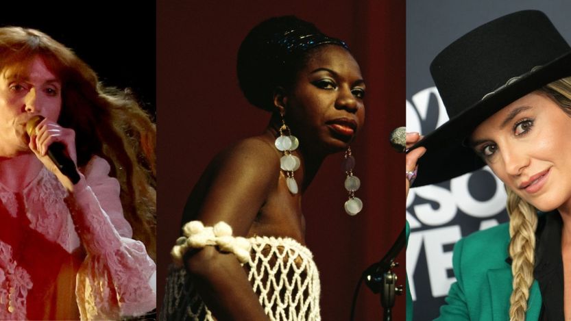 Composite image of Florence Welch, Nina Simone, and Lainey Wilson
