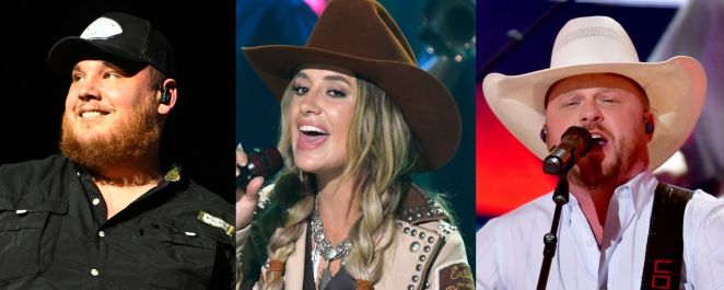 Composite image of Luke Combs, Lainey Wilson, and Cody Johnson
