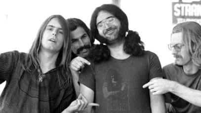 Bob Weir, Bill Kreutzmann, Jerry Garcia, Phil Lesh of the rock and roll group "The Grateful Dead" pose for a portrait session on Portrero Hill in circa 1968 in San Francisco, California.