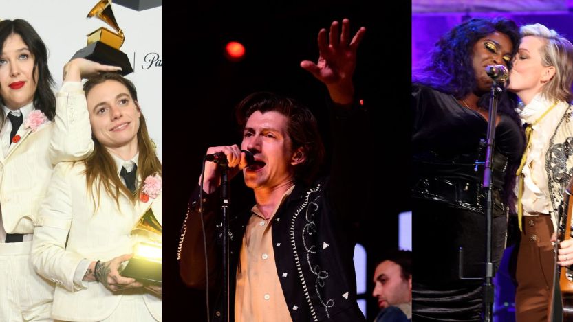 Composite image of boygenius, Alex Turner, and The Highwomen