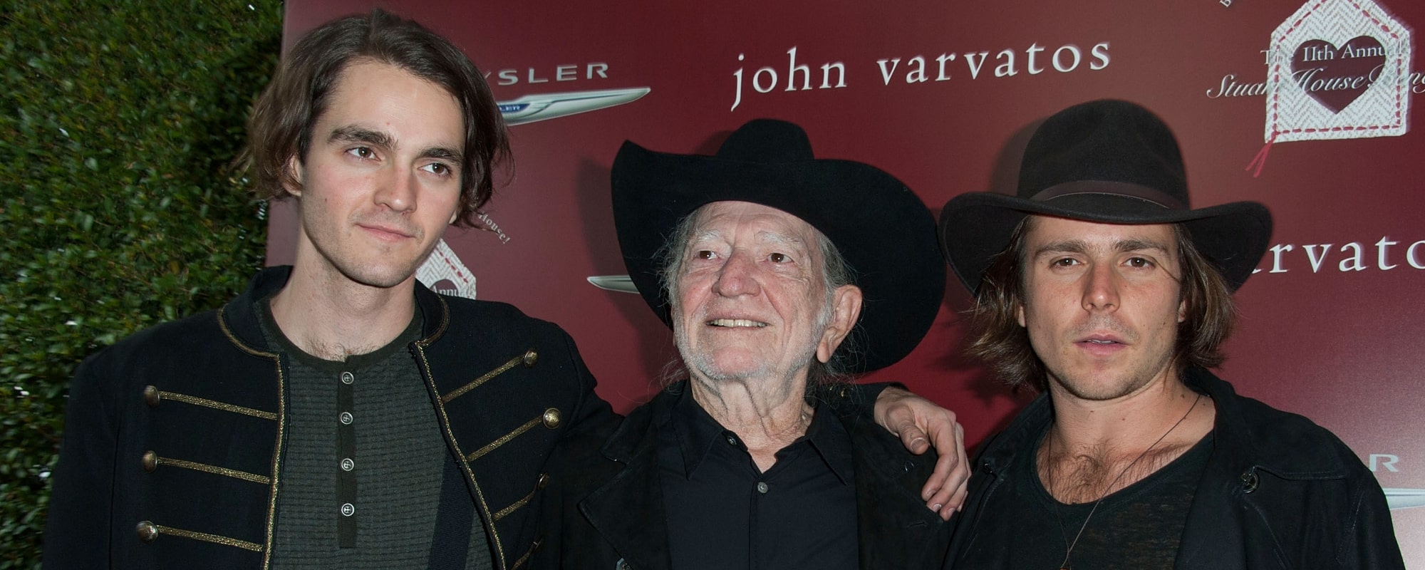 Musician Micah Nelson, musician Willie Nelson, and musician Lukas Nelson arrive at the 11th Annual John Varvatos Stuart House Benefit at John Varvatos on April 13, 2014 in Los Angeles, California. (
