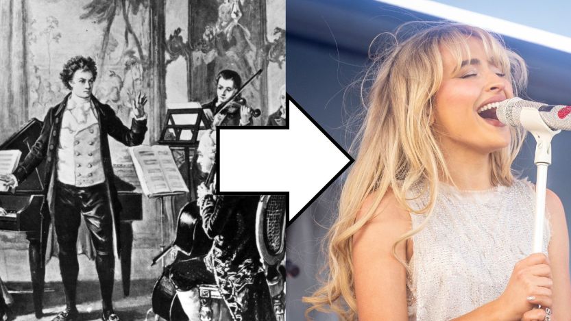 Composite image of Beethoven and Sabrina Carpenter