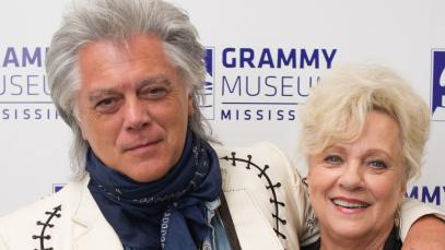 Marty Stuart and Connie Smith pose backstage at An Evening with Connie Smith & Marty Stuart at GRAMMY Museum Mississippi on August 8, 2017 in Cleveland, Mississippi.