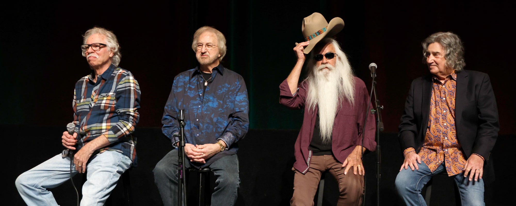 Joe Bonsall, Duane Allen, William Lee Golden and Richard Sterban of The Oak Ridge Boys are seen at The Grand Ole Opry on November 18, 2022 in Nashville, Tennessee.