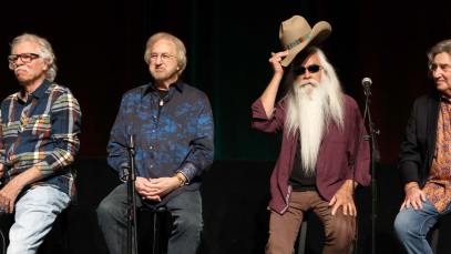 Joe Bonsall, Duane Allen, William Lee Golden and Richard Sterban of The Oak Ridge Boys are seen at The Grand Ole Opry on November 18, 2022 in Nashville, Tennessee.