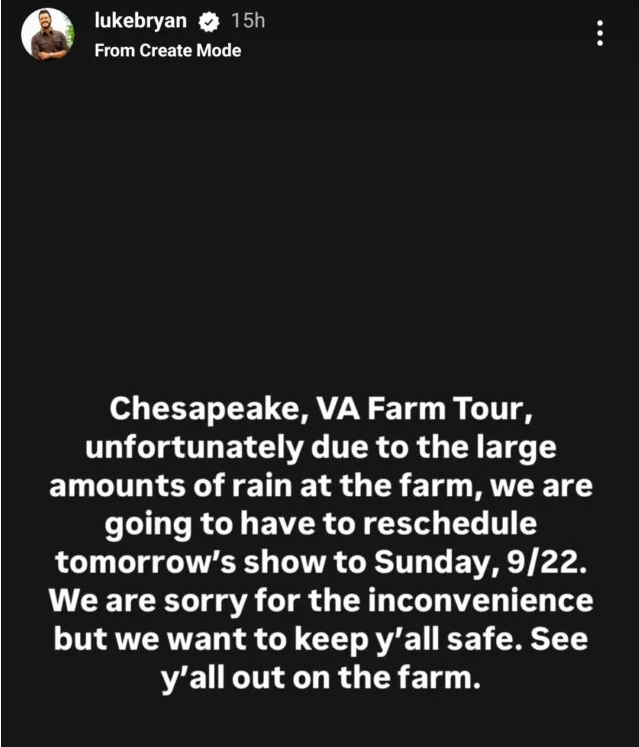 Luke Bryan tiene que posponer el concierto de Farm Tour debido a un desastre natural