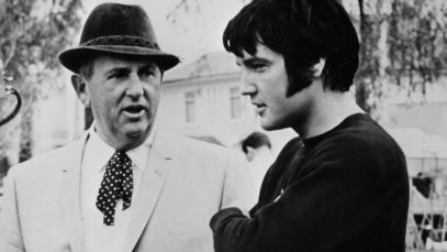 Colonel Tom Parker and Elvis Presley on movie set