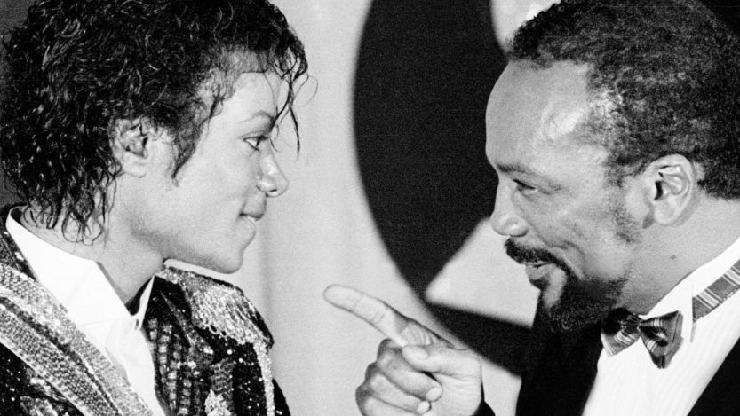 Quincy Jones pointing at Michael Jackson