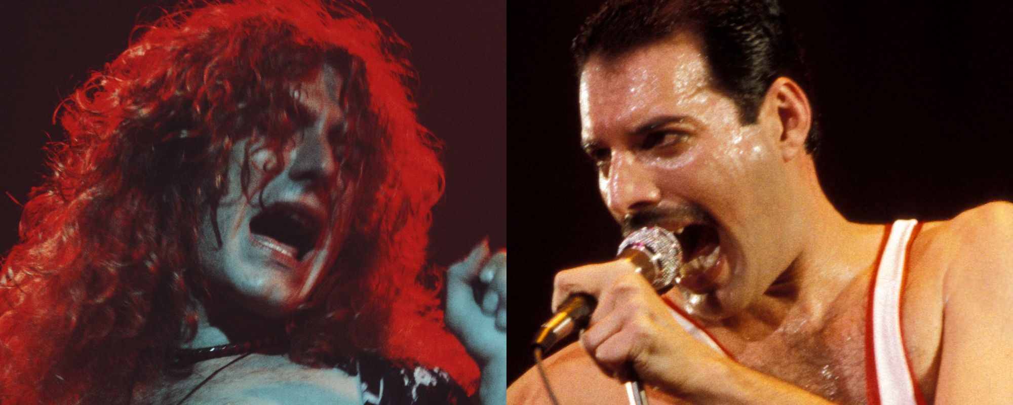 Robert Plant and Freddie Mercury performing