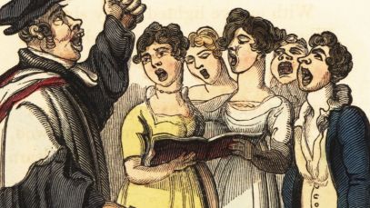 Old illustration of choir singing Christmas songs