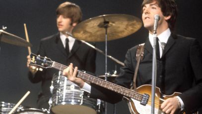Paul McCartney and Ringo Starr playing bass and drums, respectively