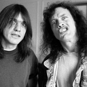 Sibling rock duo Malcolm and Angus Young of AC/DC