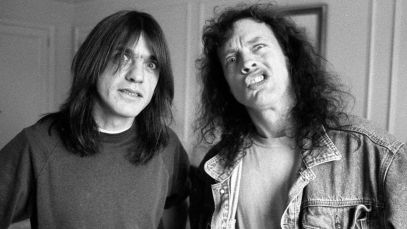 Sibling rock duo Malcolm and Angus Young of AC/DC
