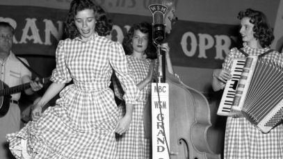 Example of Grand Ole Opry's gingham curtain, Carter Family performing in gingham dresses