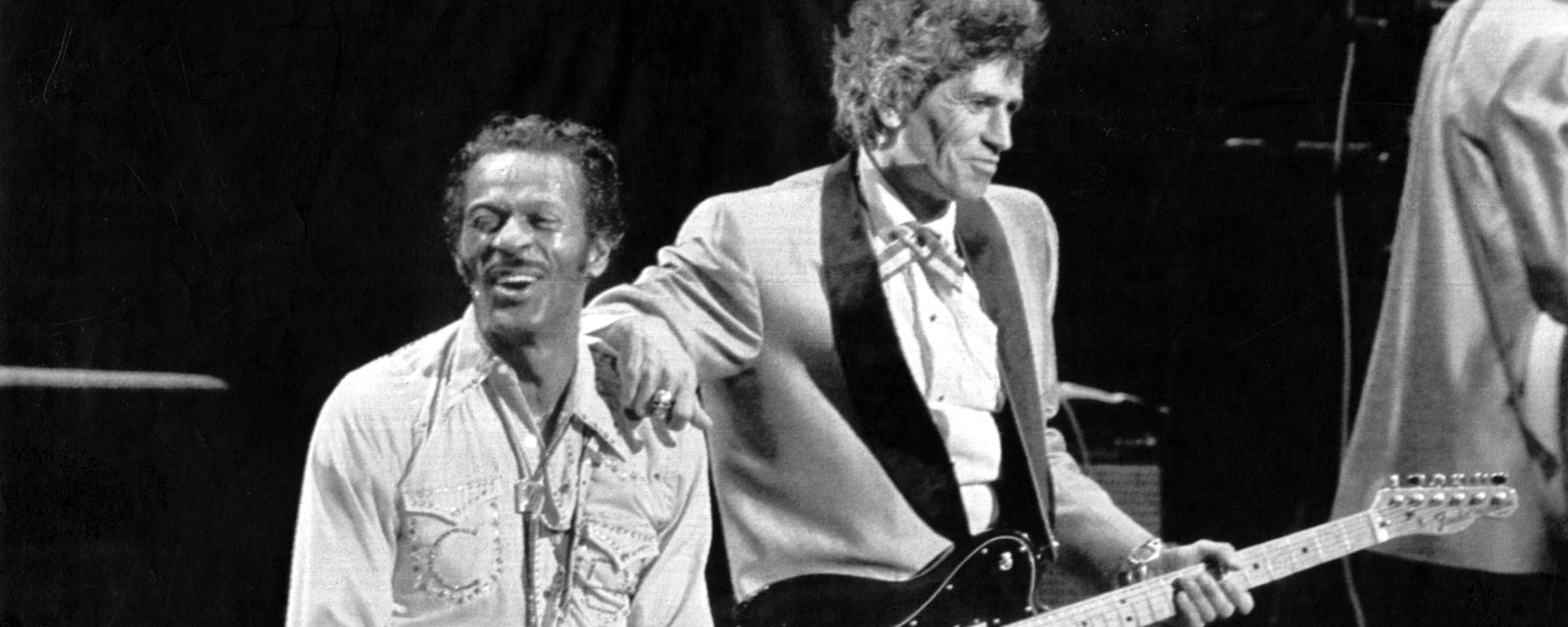 Keith Richards performing with guitar idol, Chuck Berry