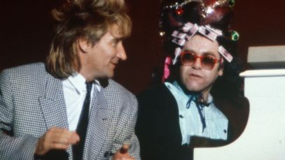 Rod Stewart and Elton John performing