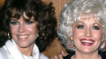 Jane Fonda and Dolly Parton smiling together