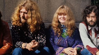 Led Zeppelin sitting with Sandy Denny