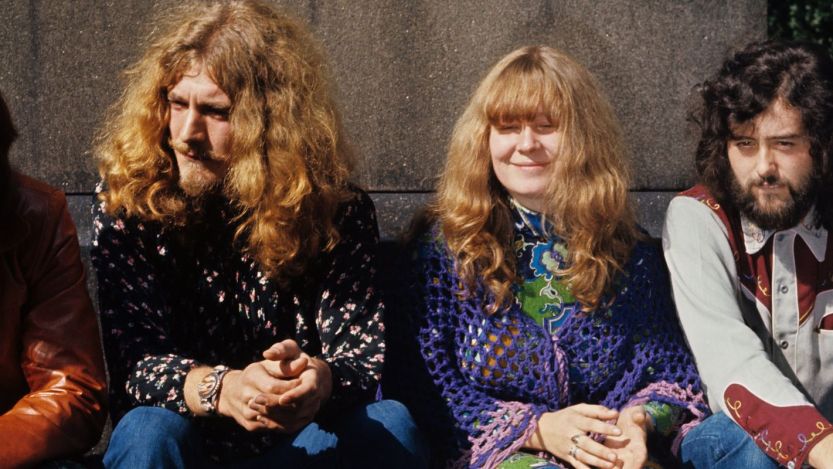 Led Zeppelin sitting with Sandy Denny