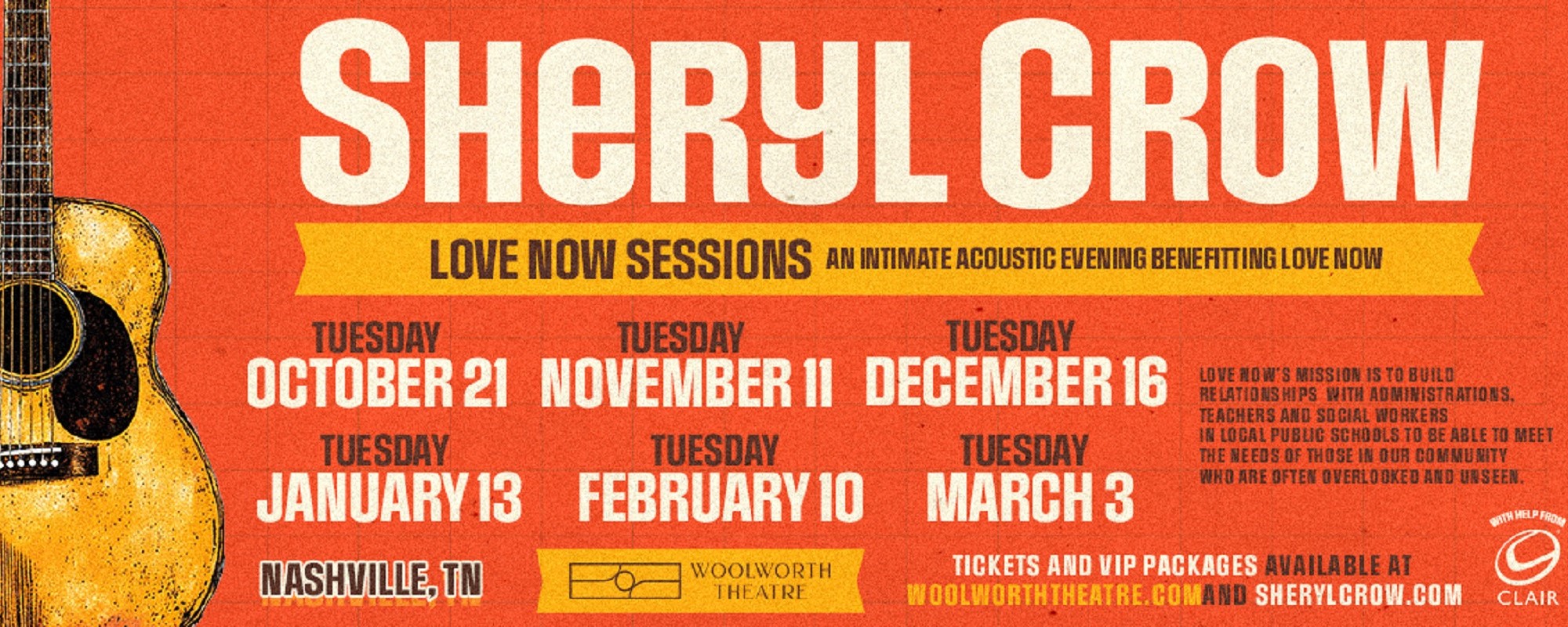 Sheryl Crow Announces the “Love Now Sessions,” a Series of Intimate Acoustic Shows in Nashville Benefiting Local Charities