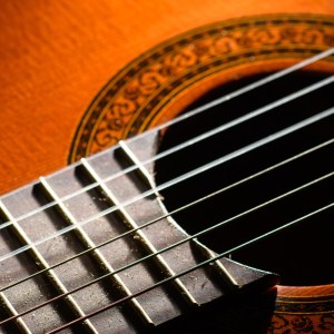 Close-up of a classical guitar body