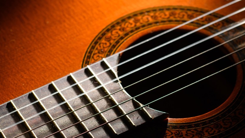 Close-up of a classical guitar body